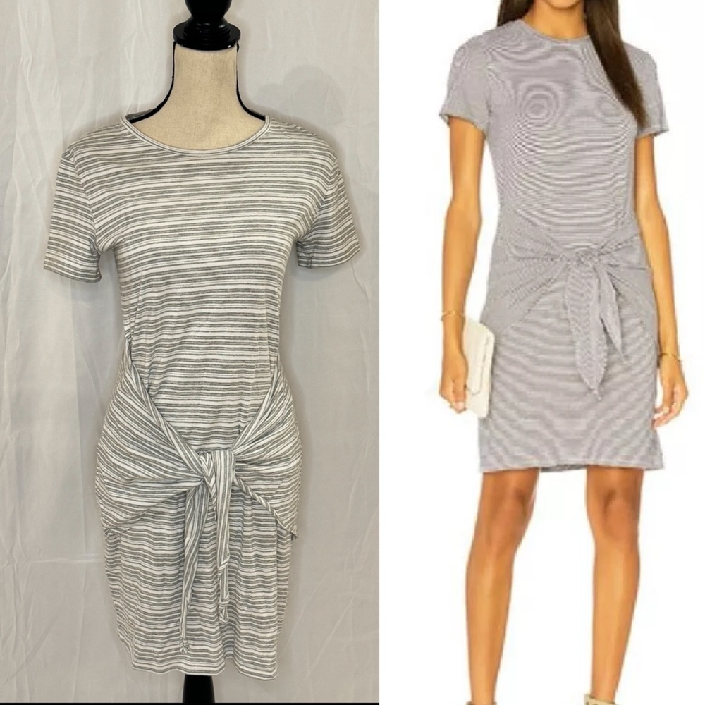 Theory Dakui Gray & White Stripped T-Shirt Dress